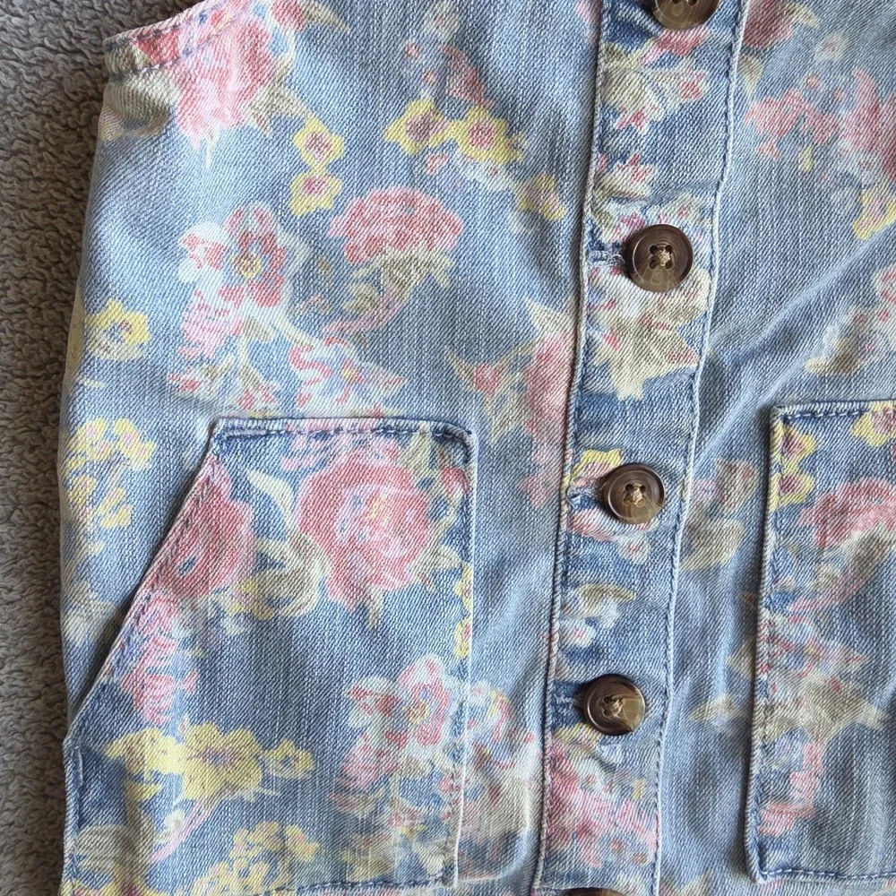 Wonder Nation Girls 4T Sleeveless Demin Floral Dress Jumper Full Buttons Summer